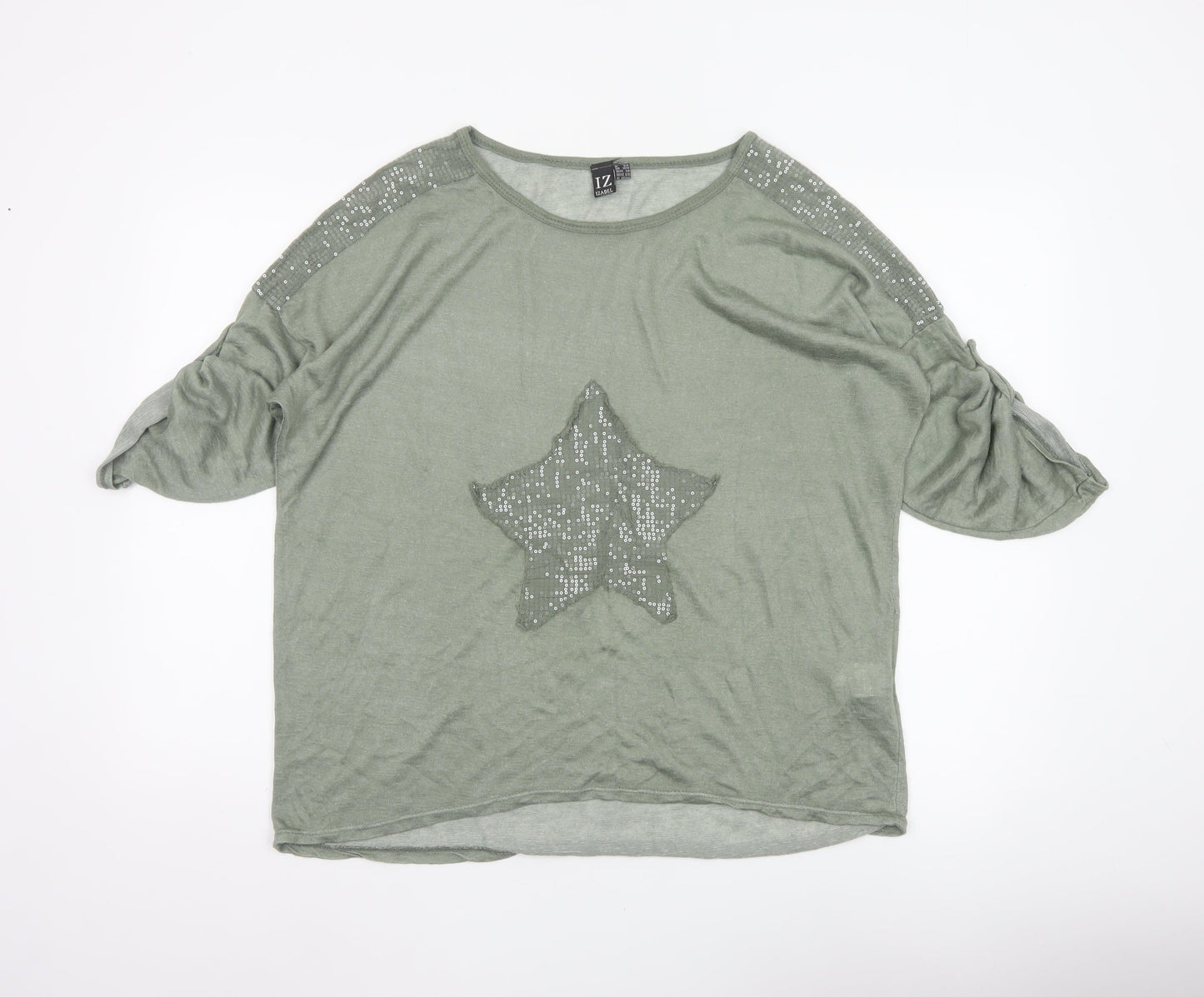 Izabel Women Grey Size 10 Star Sequin Jersey Balloon Sleeve T-Shirt