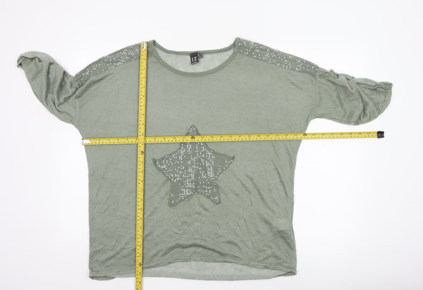 Izabel Women Grey Size 10 Star Sequin Jersey Balloon Sleeve T-Shirt