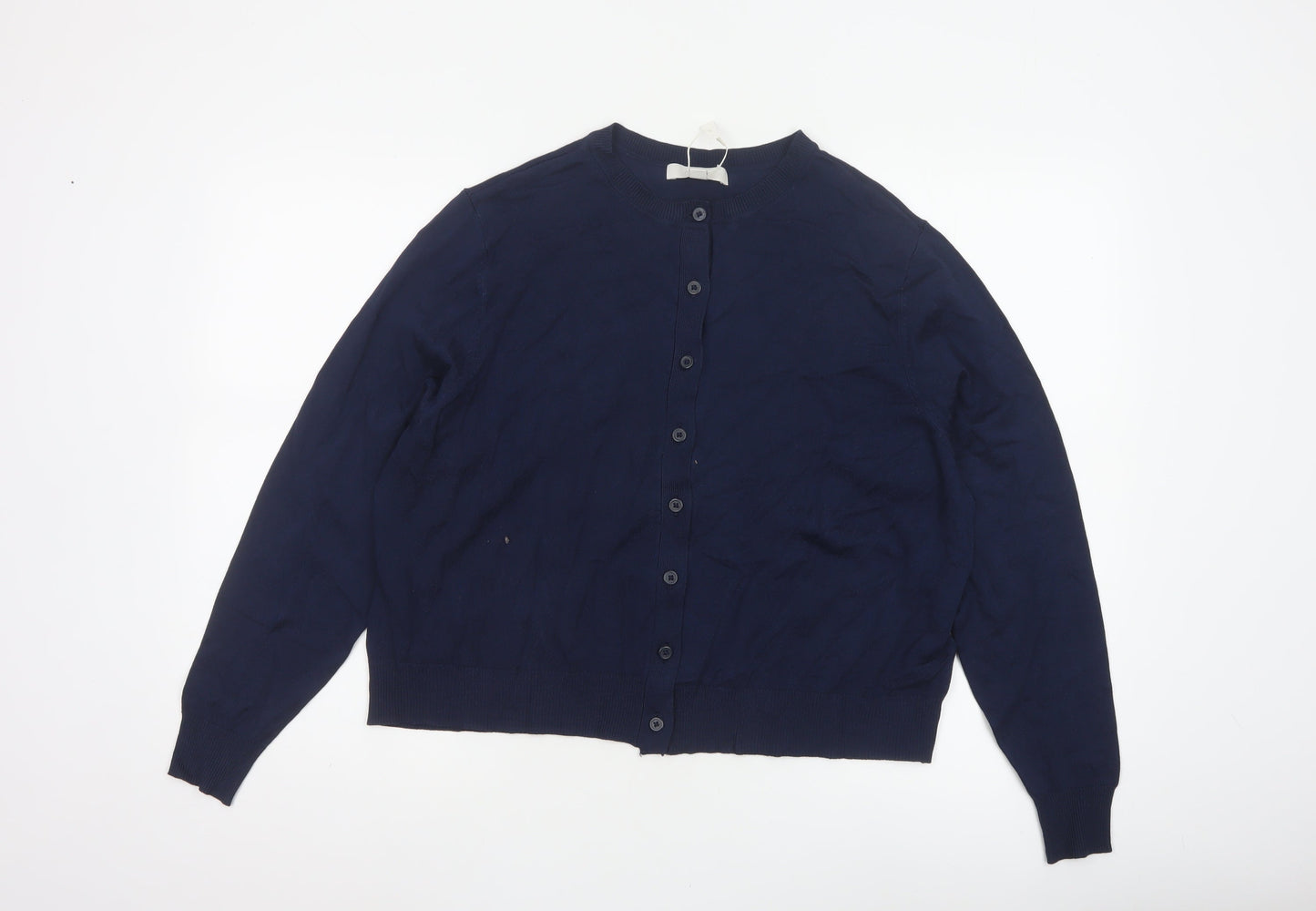 Marks and Spencer Women Blue Size 18 Button Round Neck Knit Cardigan