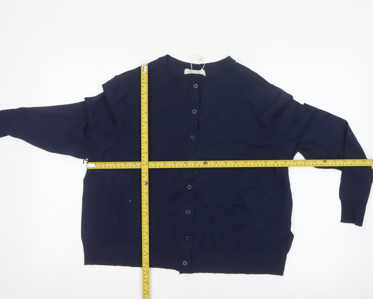 Marks and Spencer Women Blue Size 18 Button Round Neck Knit Cardigan