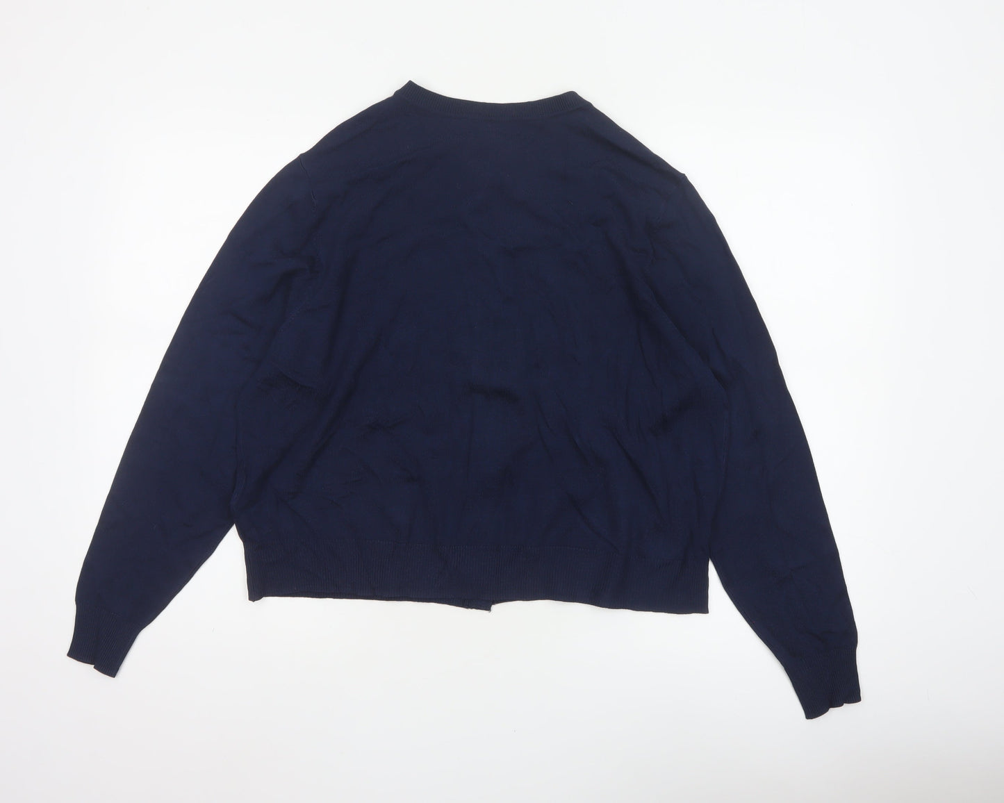 Marks and Spencer Women Blue Size 18 Button Round Neck Knit Cardigan