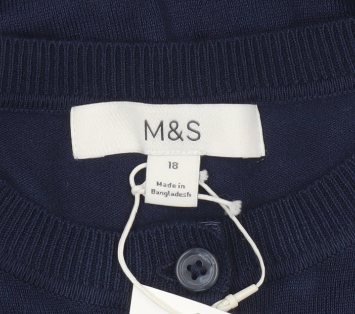 Marks and Spencer Women Blue Size 18 Button Round Neck Knit Cardigan