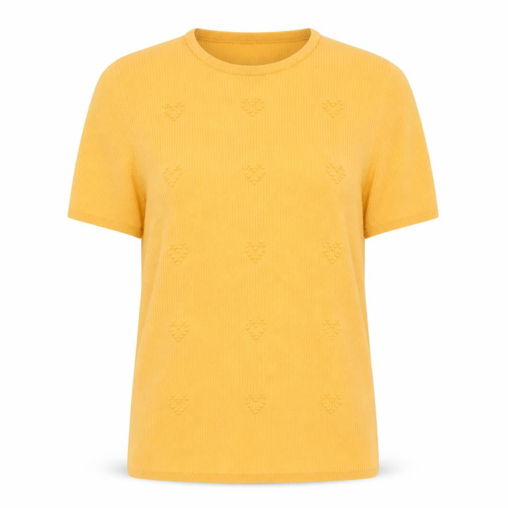 TP Women's Yellow Size 14 Rib Knit Floral Short Sleeve T-Shirt