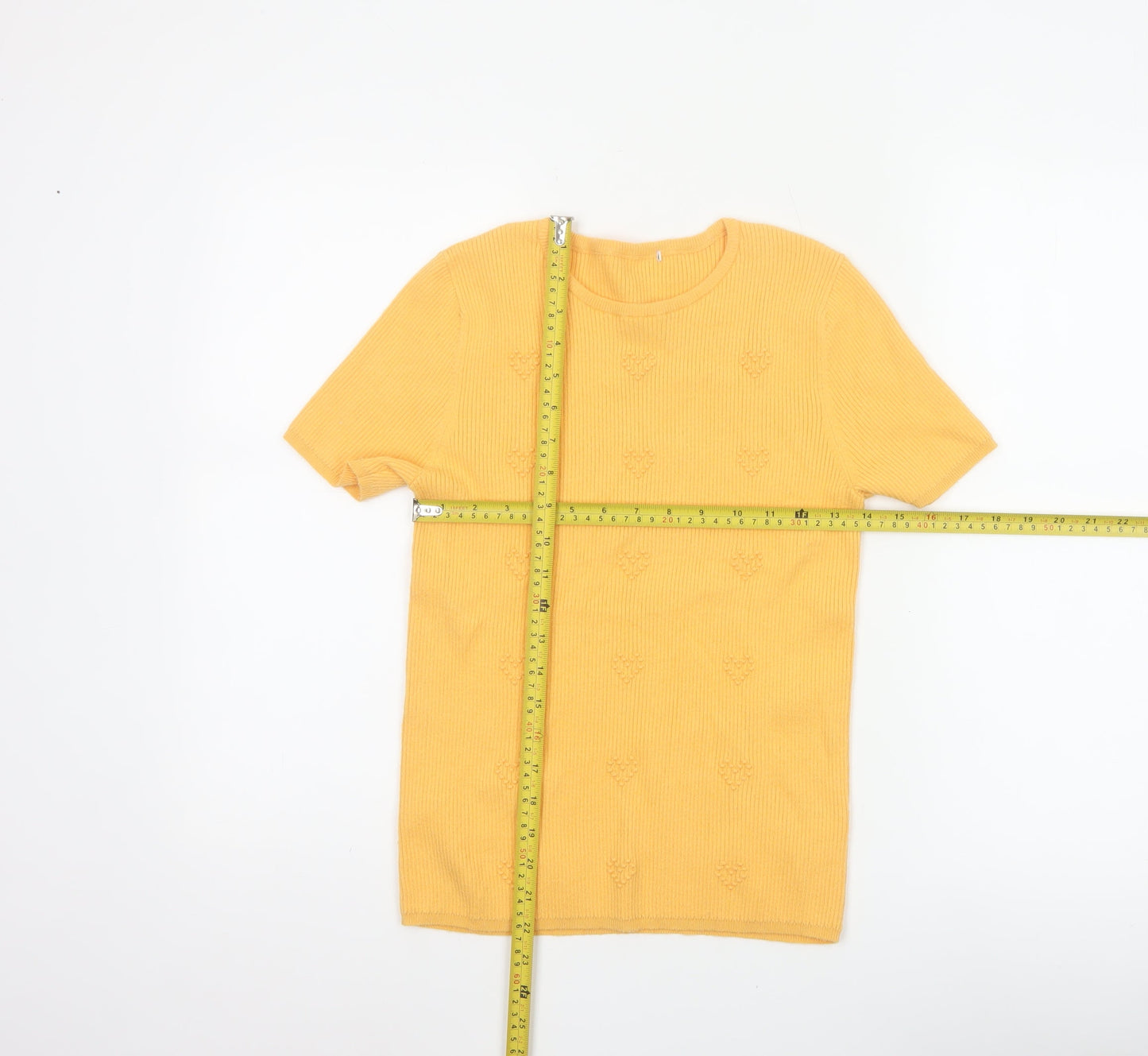TP Women's Yellow Size 14 Rib Knit Floral Short Sleeve T-Shirt