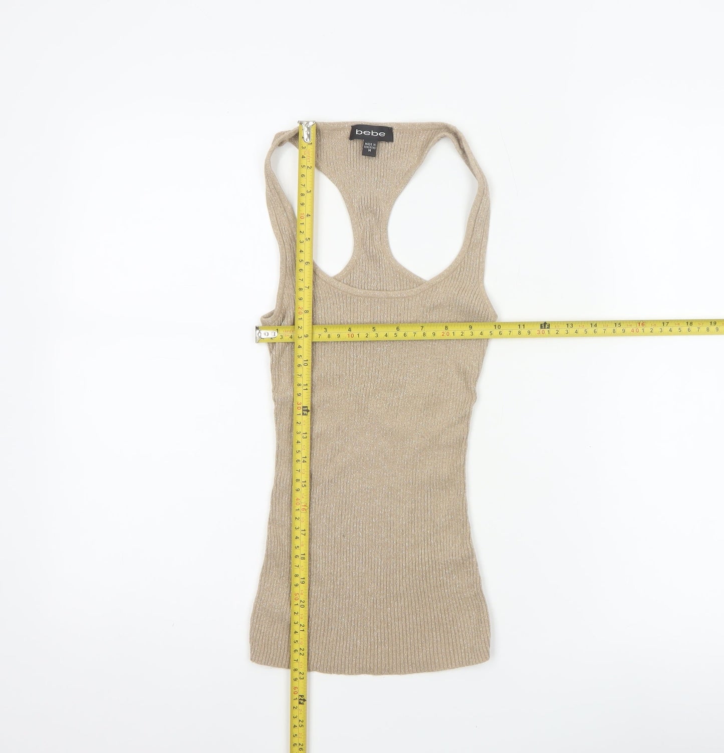 bebe Women Gold M Glitter Racerback Stretch Camisole Tank Top