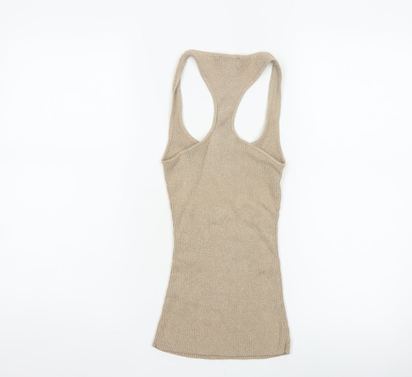 bebe Women Gold M Glitter Racerback Stretch Camisole Tank Top