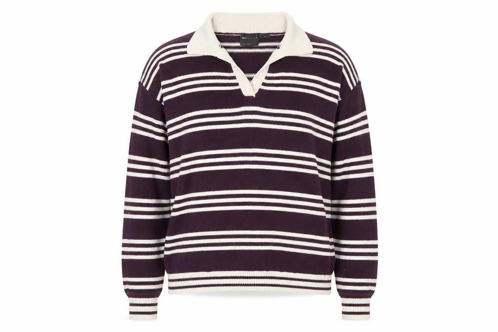 ASOS Design Women Purple Ivory Striped Collared Knit Jumper UK 12-14 M