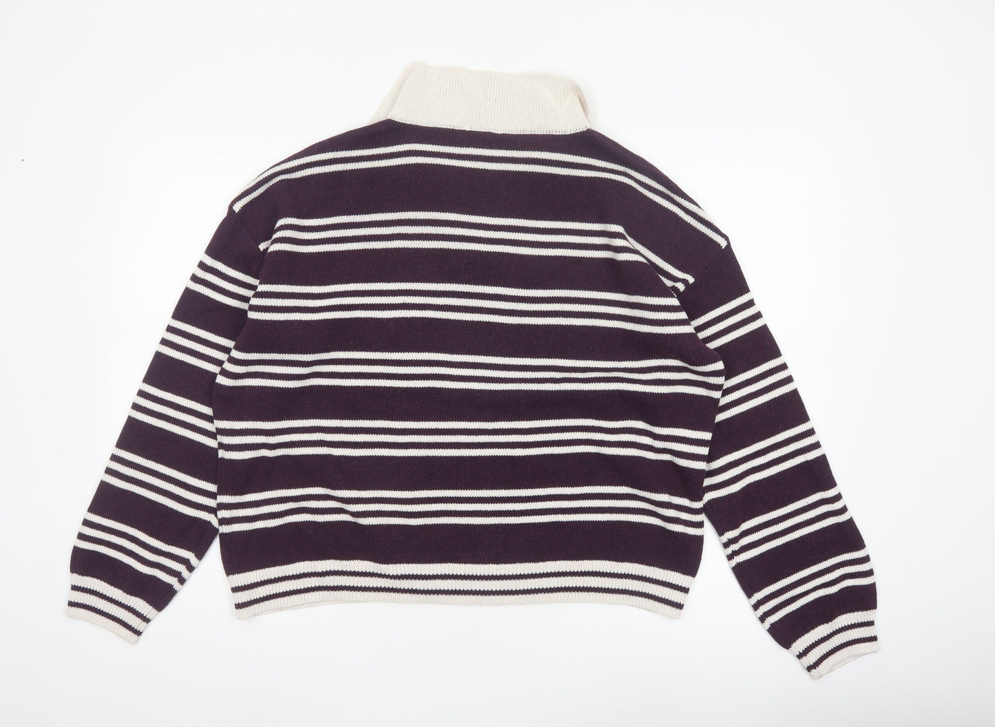 ASOS Design Women Purple Ivory Striped Collared Knit Jumper UK 12-14 M