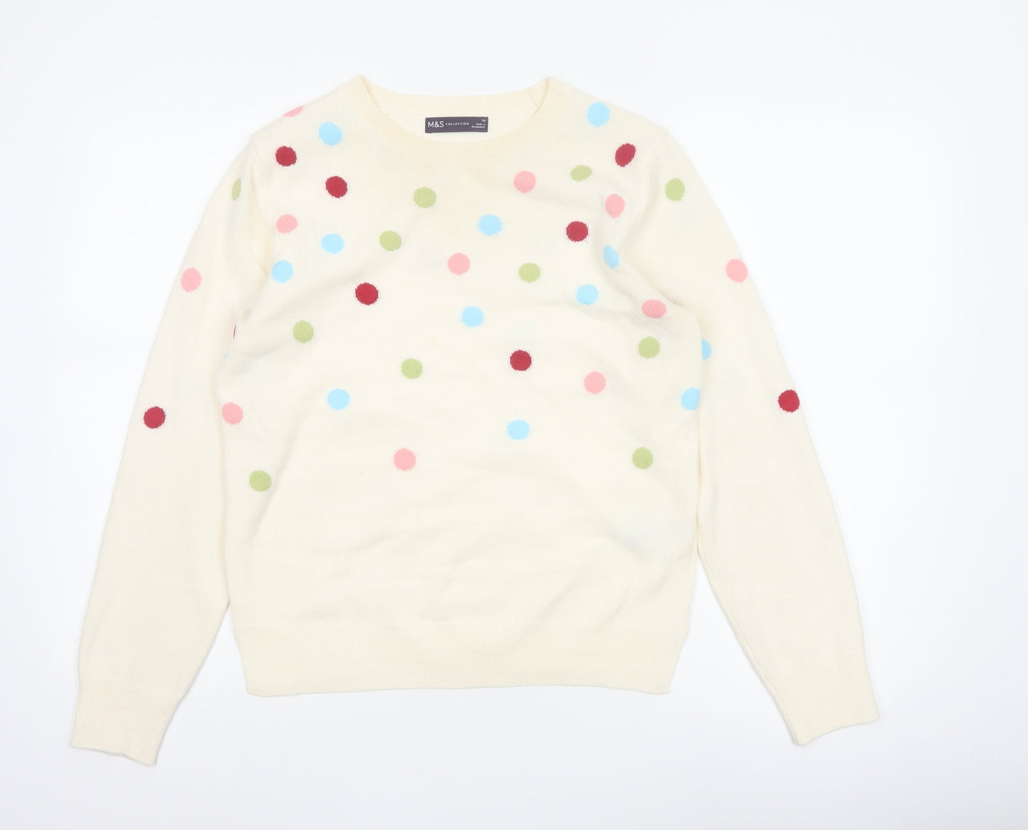 Marks and Spencer Women Ivory Polka Dot Knit Jumper UK 10 Crew Neck