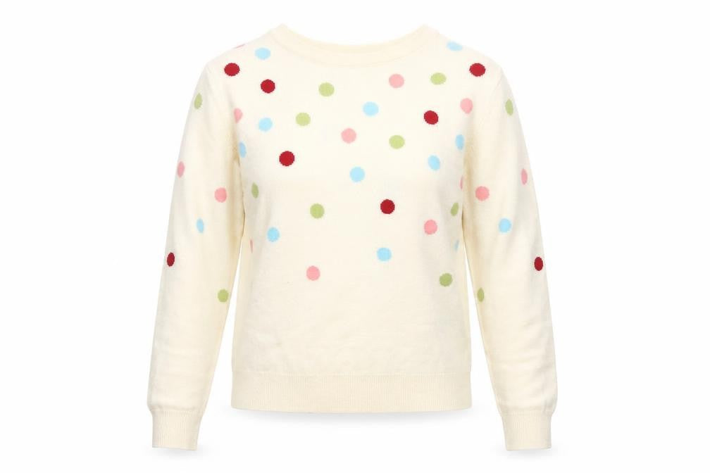 Marks & Spencer Women Ivory Polka Dot Knit Jumper UK 10 Crew Neck