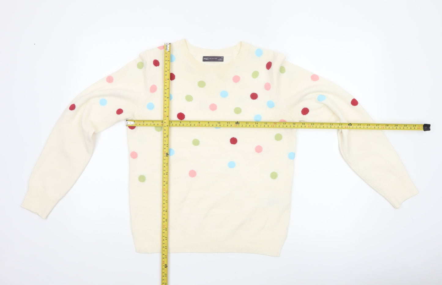Marks and Spencer Women Ivory Polka Dot Knit Jumper UK 10 Crew Neck