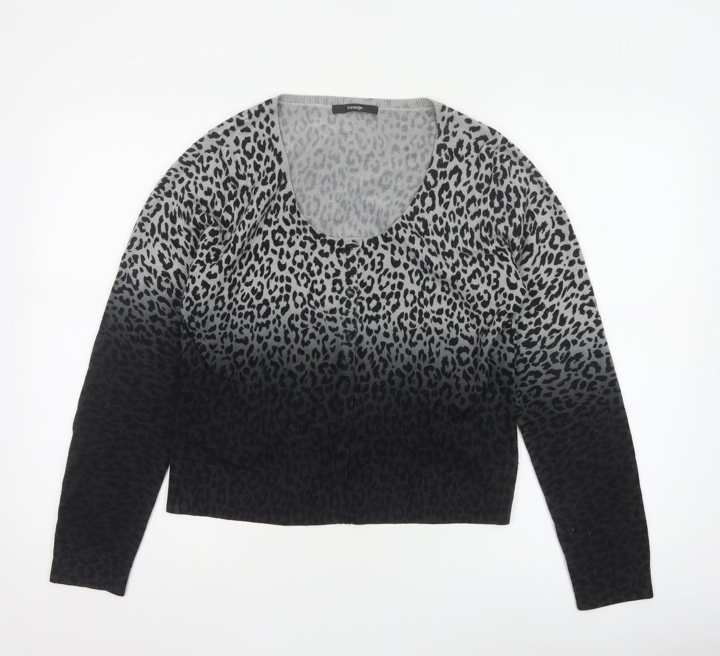 George Women’s Grey Black Leopard Print Scoop Neck Jumper UK 14