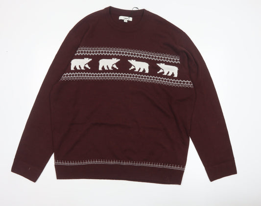 Marks & Spencer Men's Brown 2XL Polar Bear Fair Isle Knit Pullover Jumper