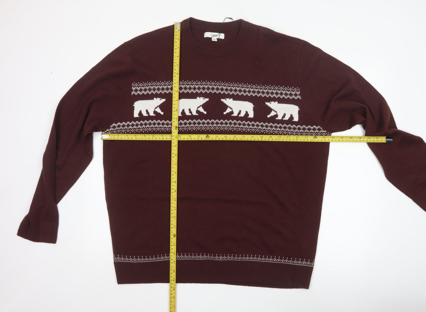 Marks & Spencer Men's Brown 2XL Polar Bear Fair Isle Knit Pullover Jumper