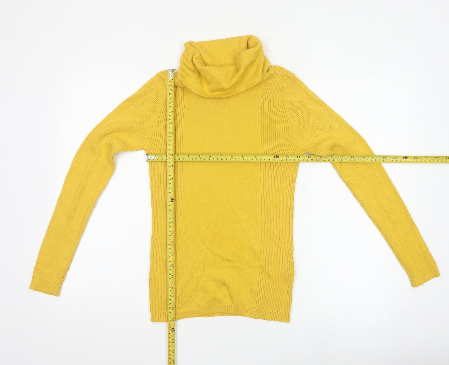 Création L Women Yellow Roll Neck Knit Jumper UK 10 Cotton Viscose