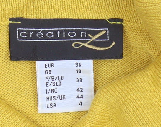 Création L Women Yellow Roll Neck Knit Jumper UK 10 Cotton Viscose