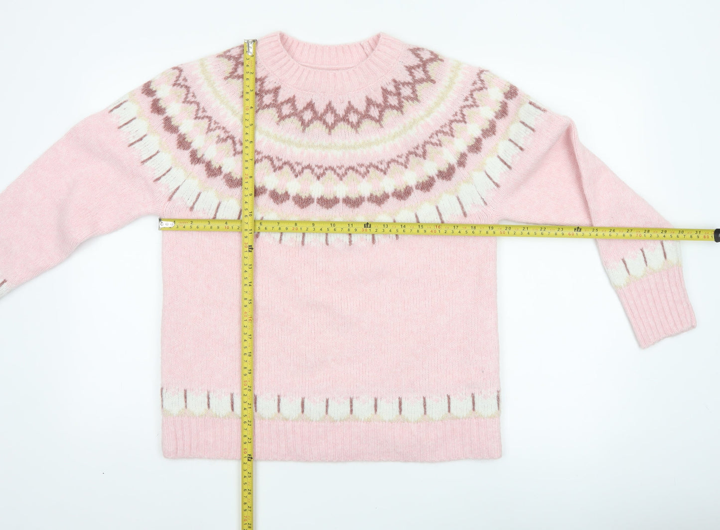 Primark Women Pink S Fair Isle Knit Crew Neck Jumper