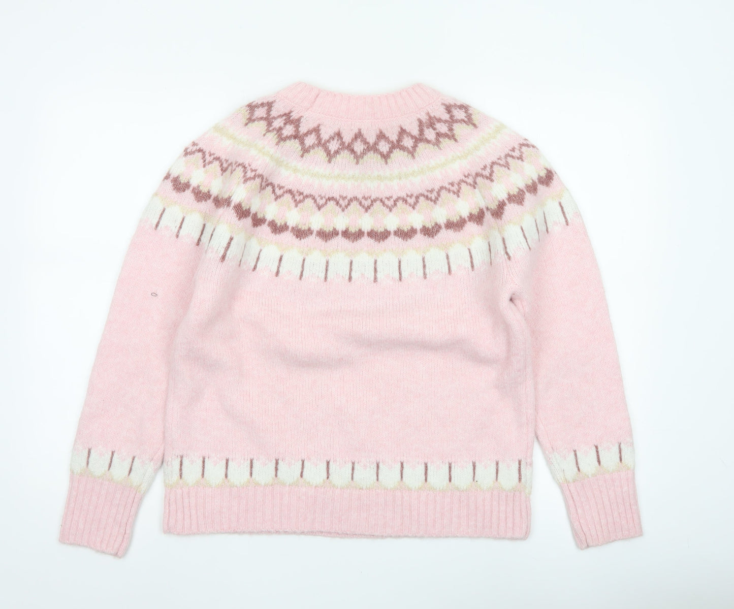 Primark Women Pink S Fair Isle Knit Crew Neck Jumper
