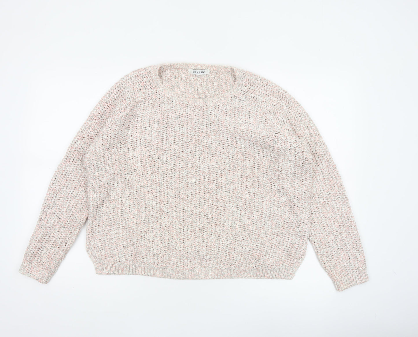 Marks & Spencer Women Ivory Pink Glitter Chunky Knit V-Neck Jumper UK 16