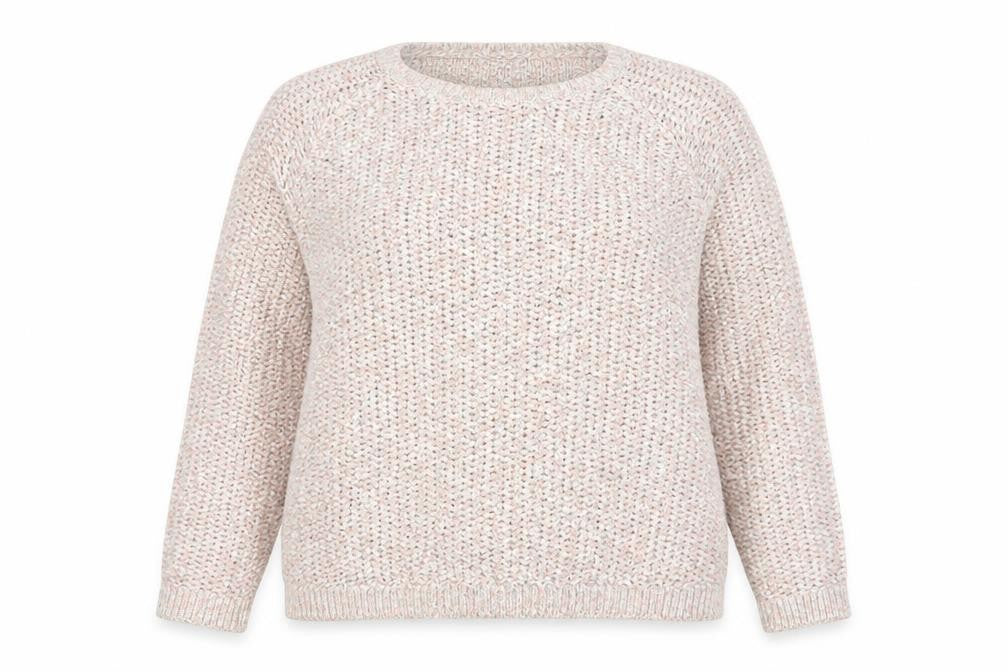 Marks & Spencer Women Ivory Pink Glitter Chunky Knit V-Neck Jumper UK 16