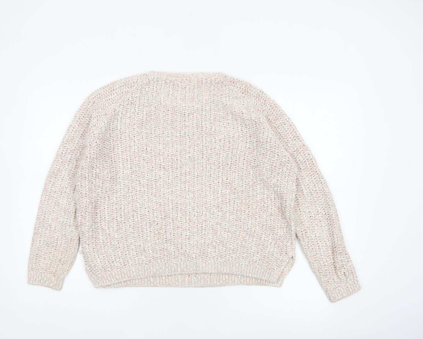 Marks & Spencer Women Ivory Pink Glitter Chunky Knit V-Neck Jumper UK 16