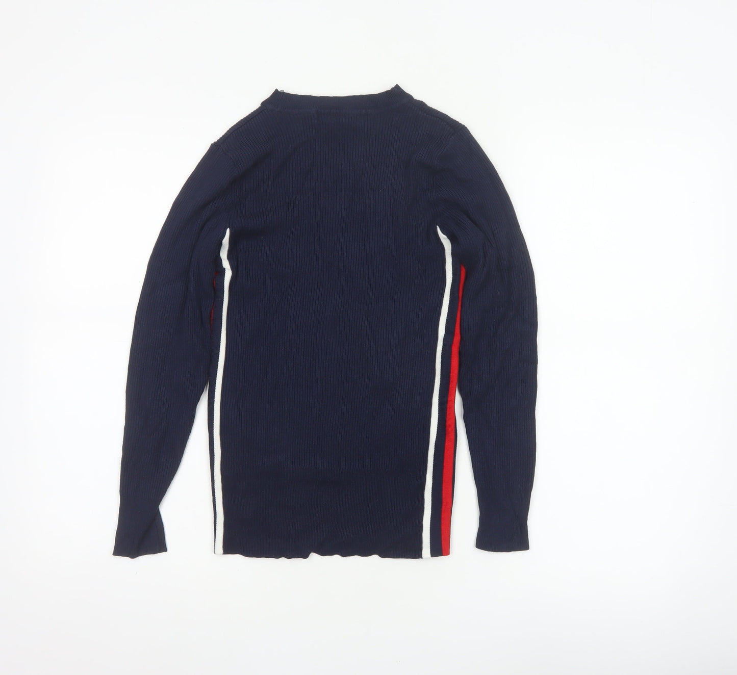 Marks and Spencer Women Blue UK 10 Ribbed Striped Mock Neck Jumper
