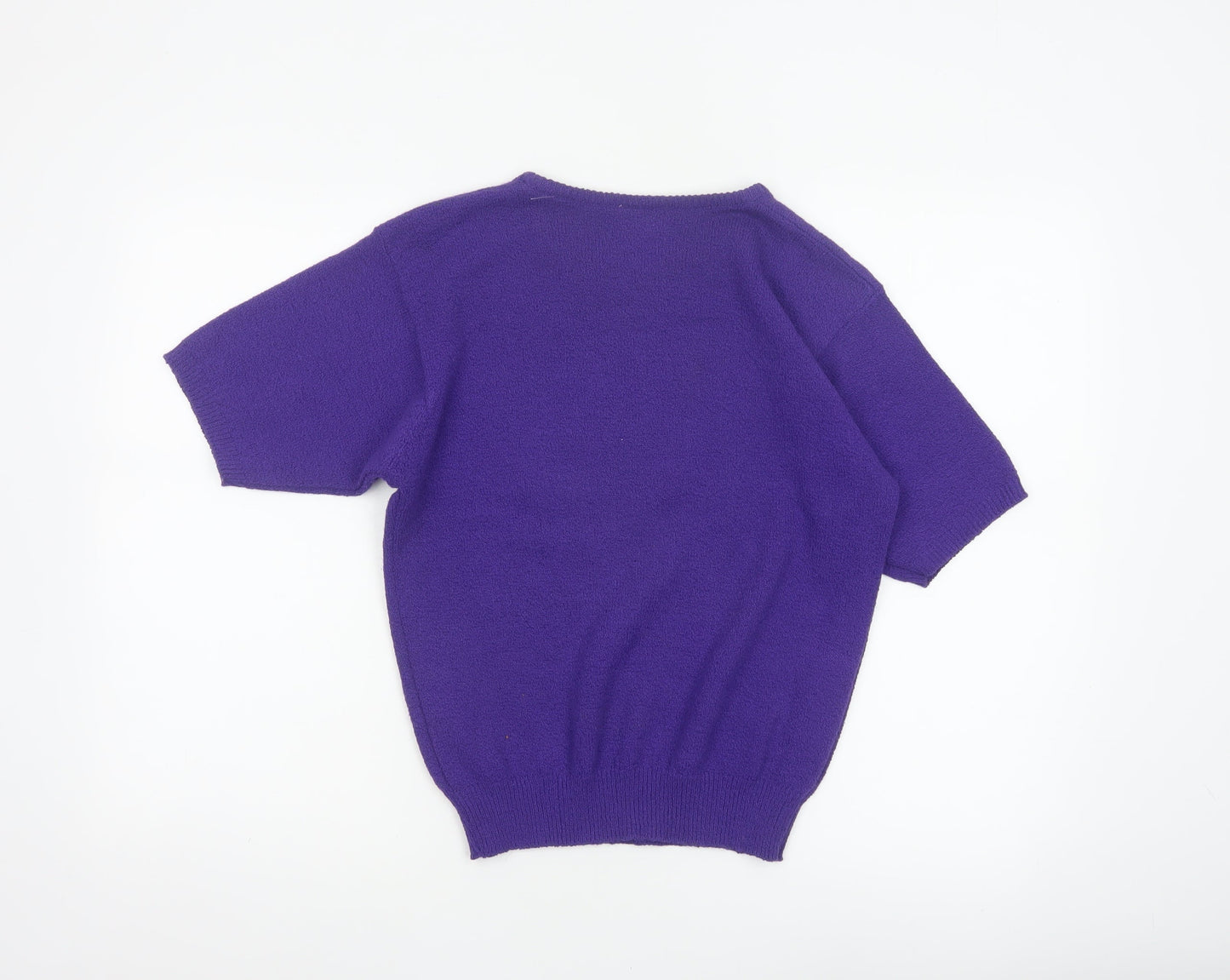 TanFay Women’s Purple Floral Beaded Short Sleeve Knit Jumper Size S