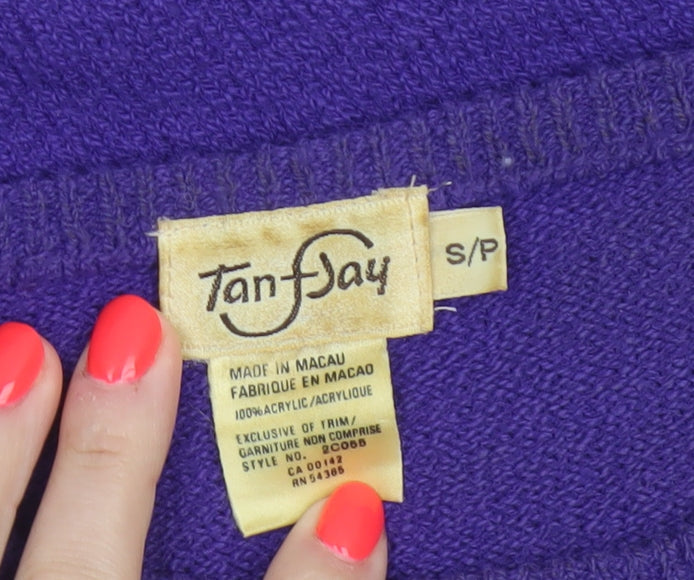 TanFay Women’s Purple Floral Beaded Short Sleeve Knit Jumper Size S