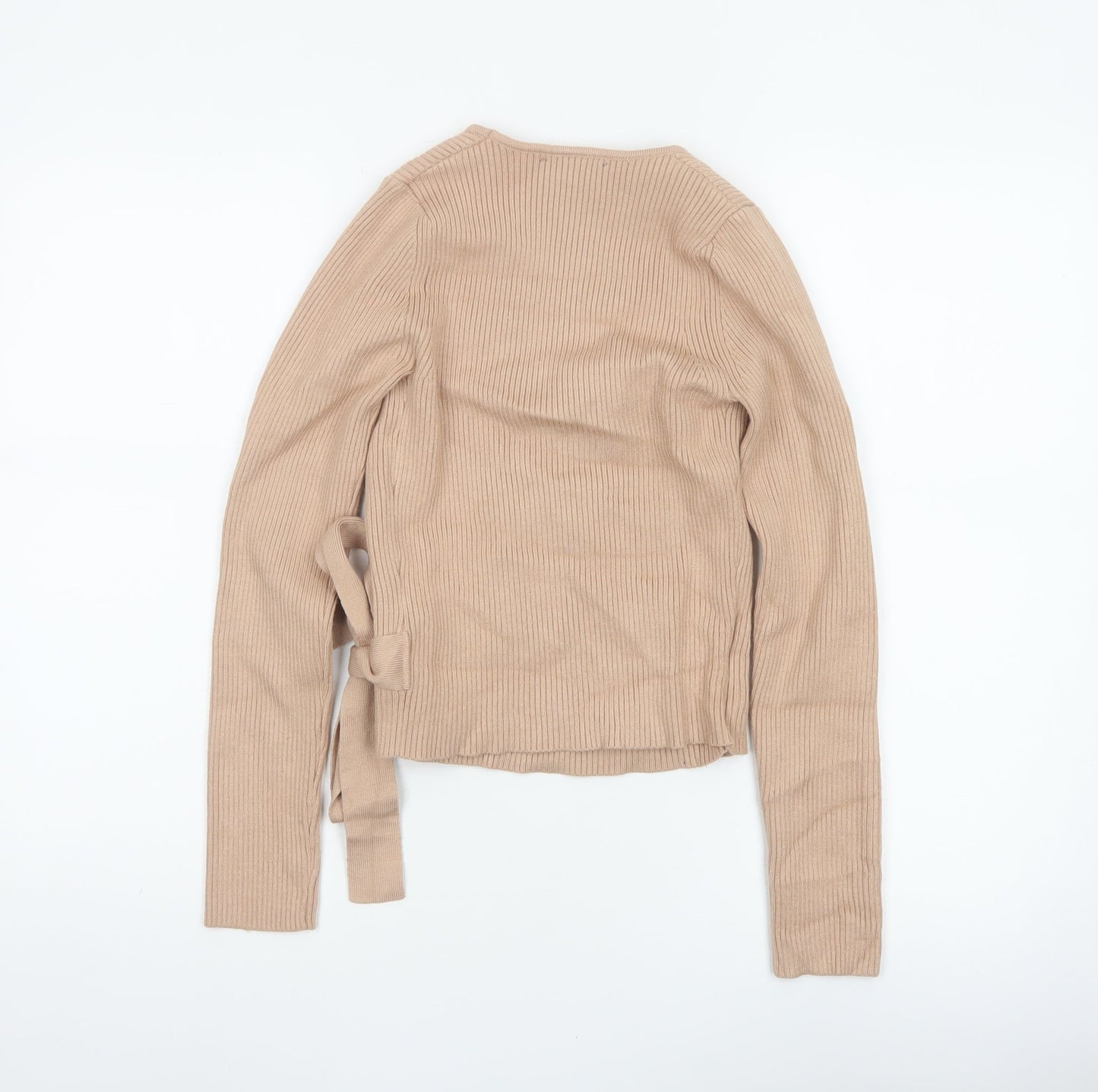 New Look Women’s Beige UK 8 Rib Knit V-Neck Wrap Jumper Belted