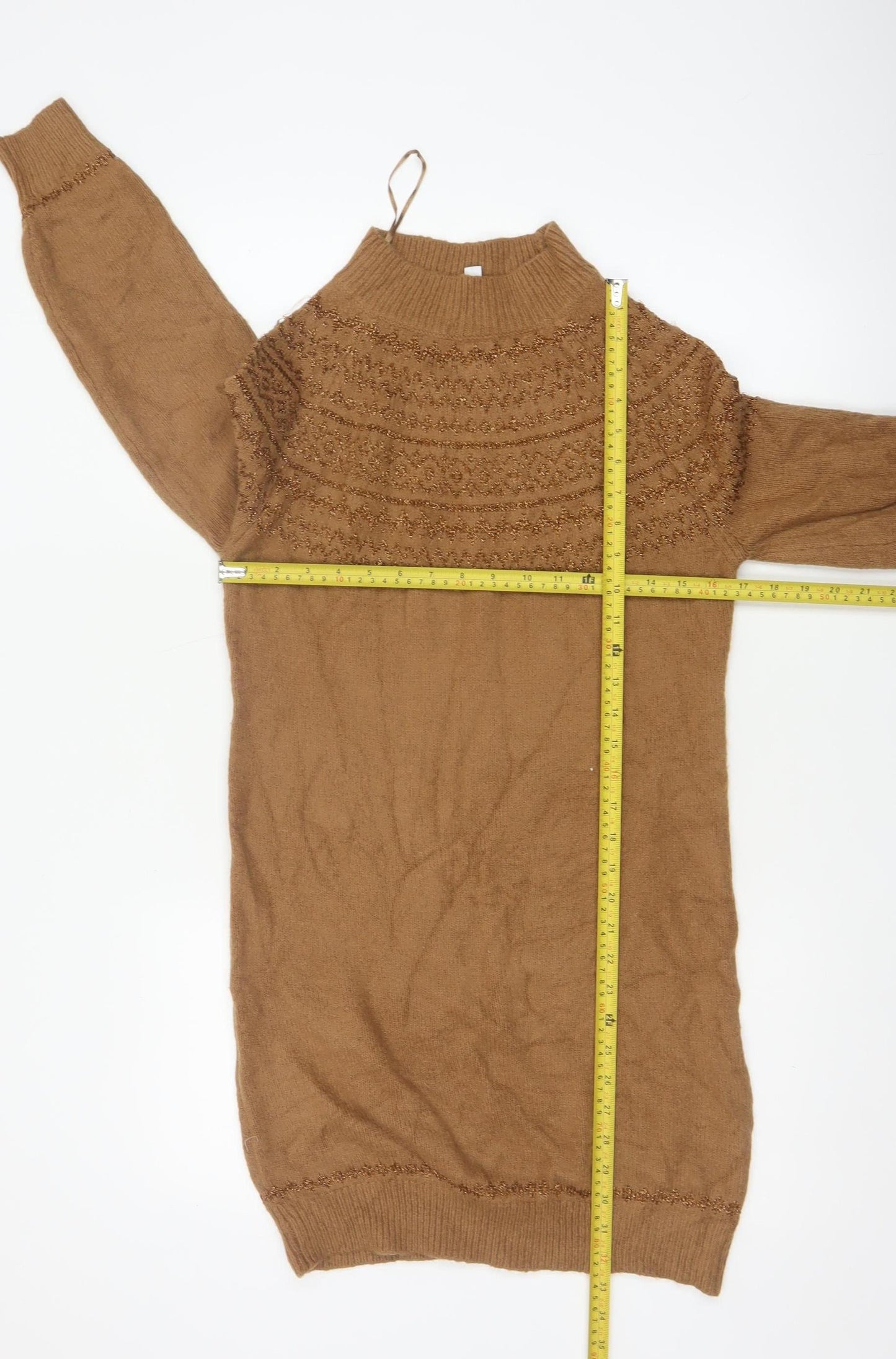 M&Co Women Brown UK 8 Fair Isle Glitter High Neck Tunic Jumper