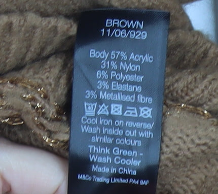 M&Co Women Brown UK 8 Fair Isle Glitter High Neck Tunic Jumper