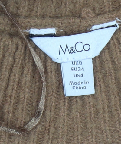 M&Co Women Brown UK 8 Fair Isle Glitter High Neck Tunic Jumper