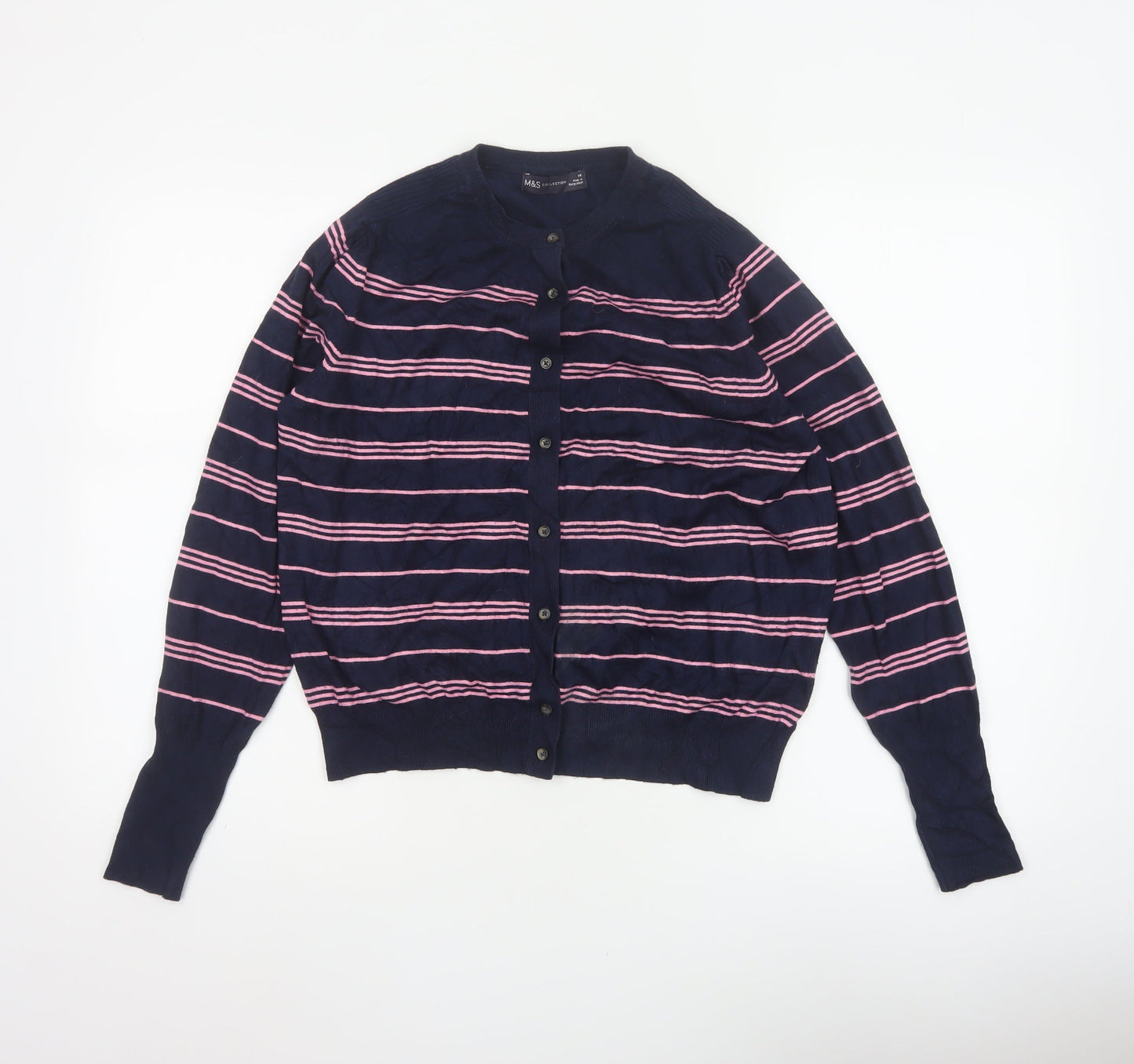 Marks and Spencer Women’s Blue Pink Striped Button Cardigan Size 14