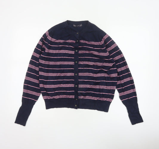 Marks and Spencer Women’s Blue Pink Striped Button Cardigan Size 14