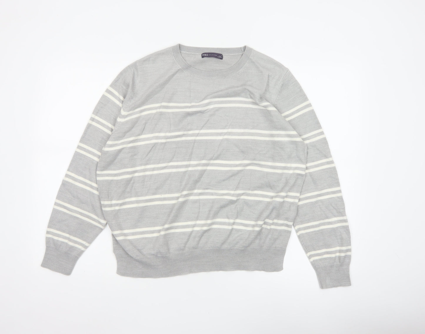 Marks and Spencer Women Grey White Stripe Knit Jumper Size 18
