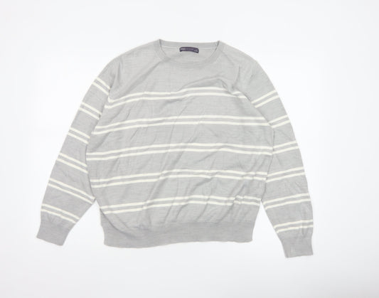 Marks and Spencer Women Grey White Stripe Knit Jumper Size 18