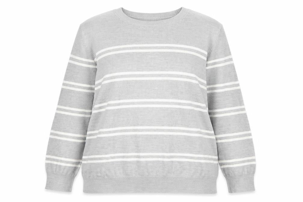 Marks & Spencer Women Grey White Stripe Knit Jumper Size 18