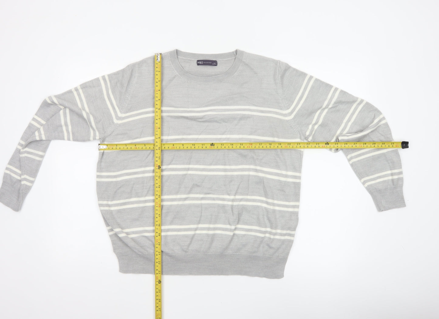 Marks and Spencer Women Grey White Stripe Knit Jumper Size 18