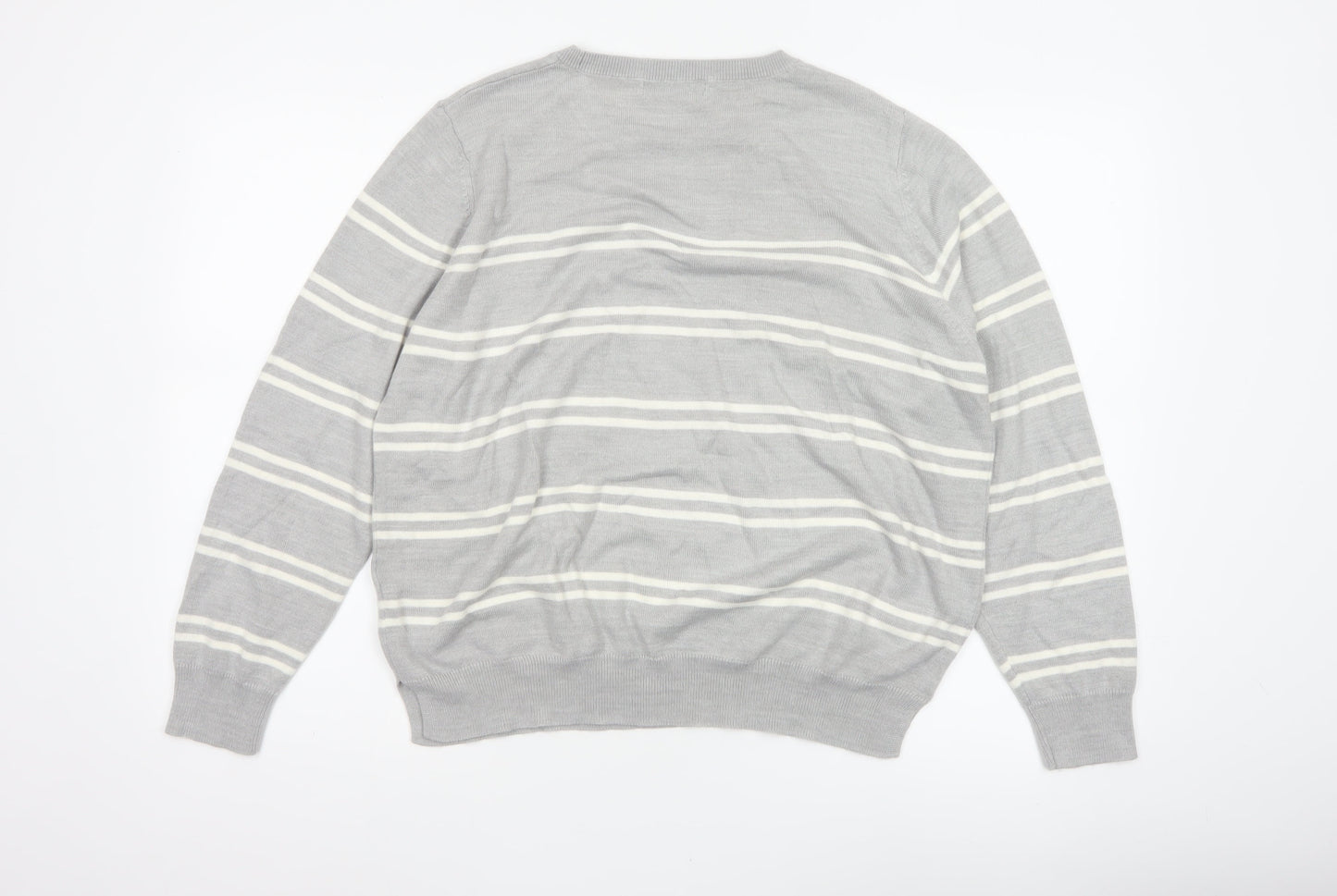 Marks and Spencer Women Grey White Stripe Knit Jumper Size 18