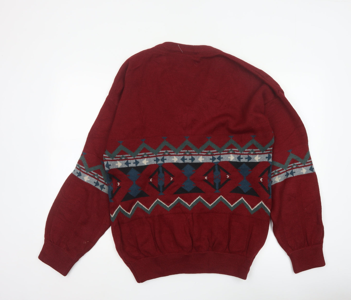 Kellerman Men’s Red L Aztec Geometric V-Neck Wool Blend Jumper