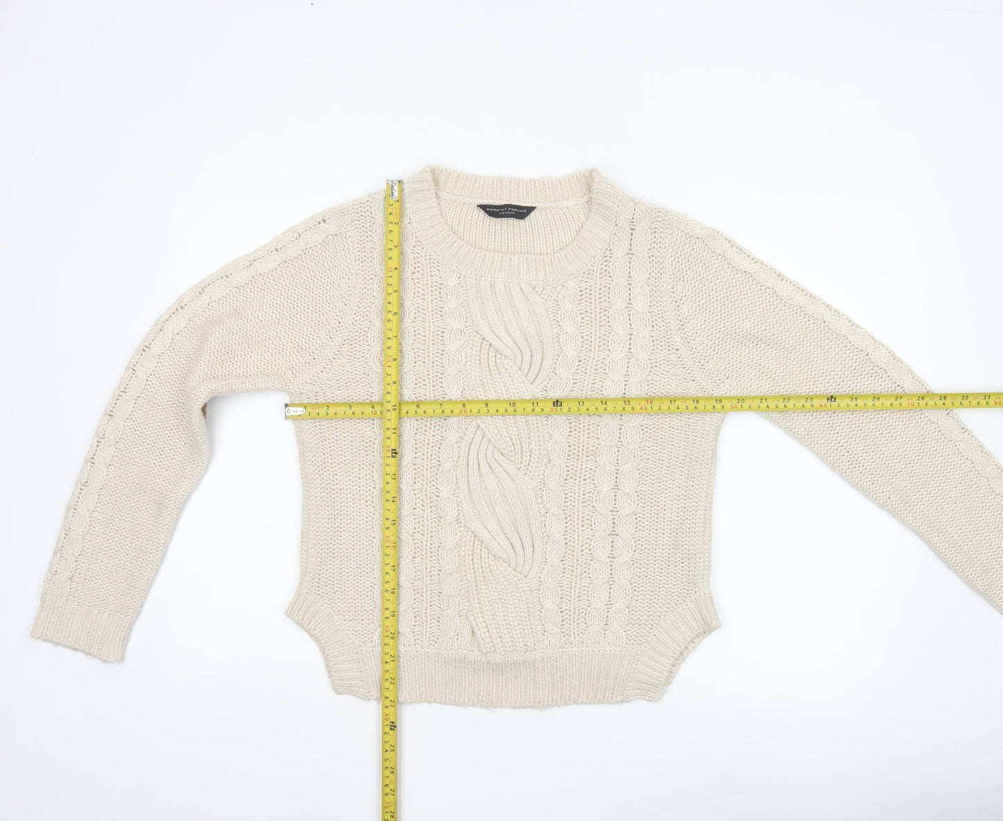 Dorothy Perkins Women’s Ivory Cable Knit Jumper UK 14 Round Neck