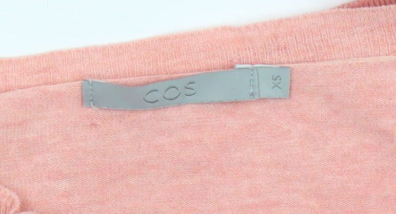 COS Women Pink XS Cotton V-Neck Button Knit Cardigan