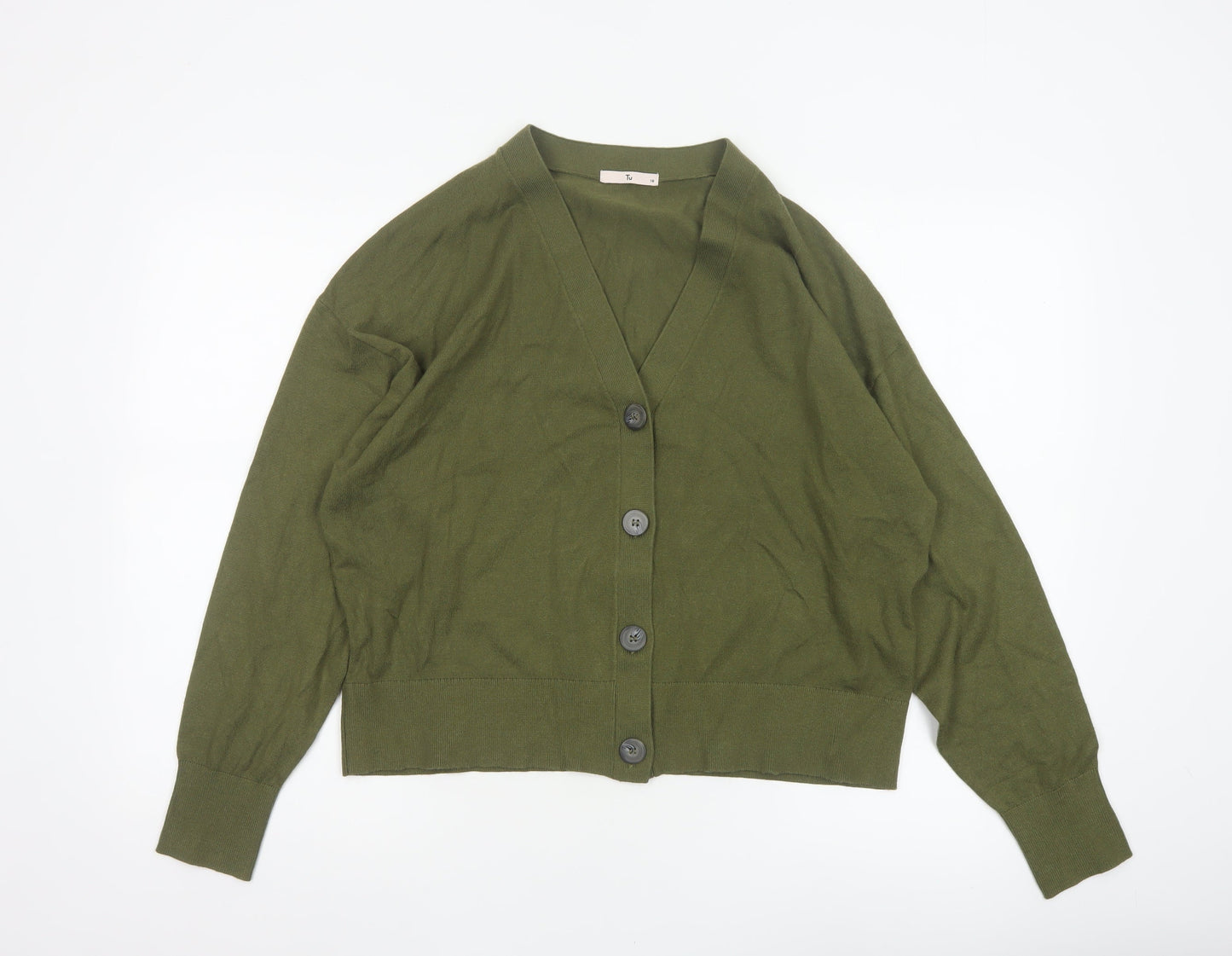 Tu Women’s Green Size 16 V-Neck Button Balloon Sleeve Cardigan