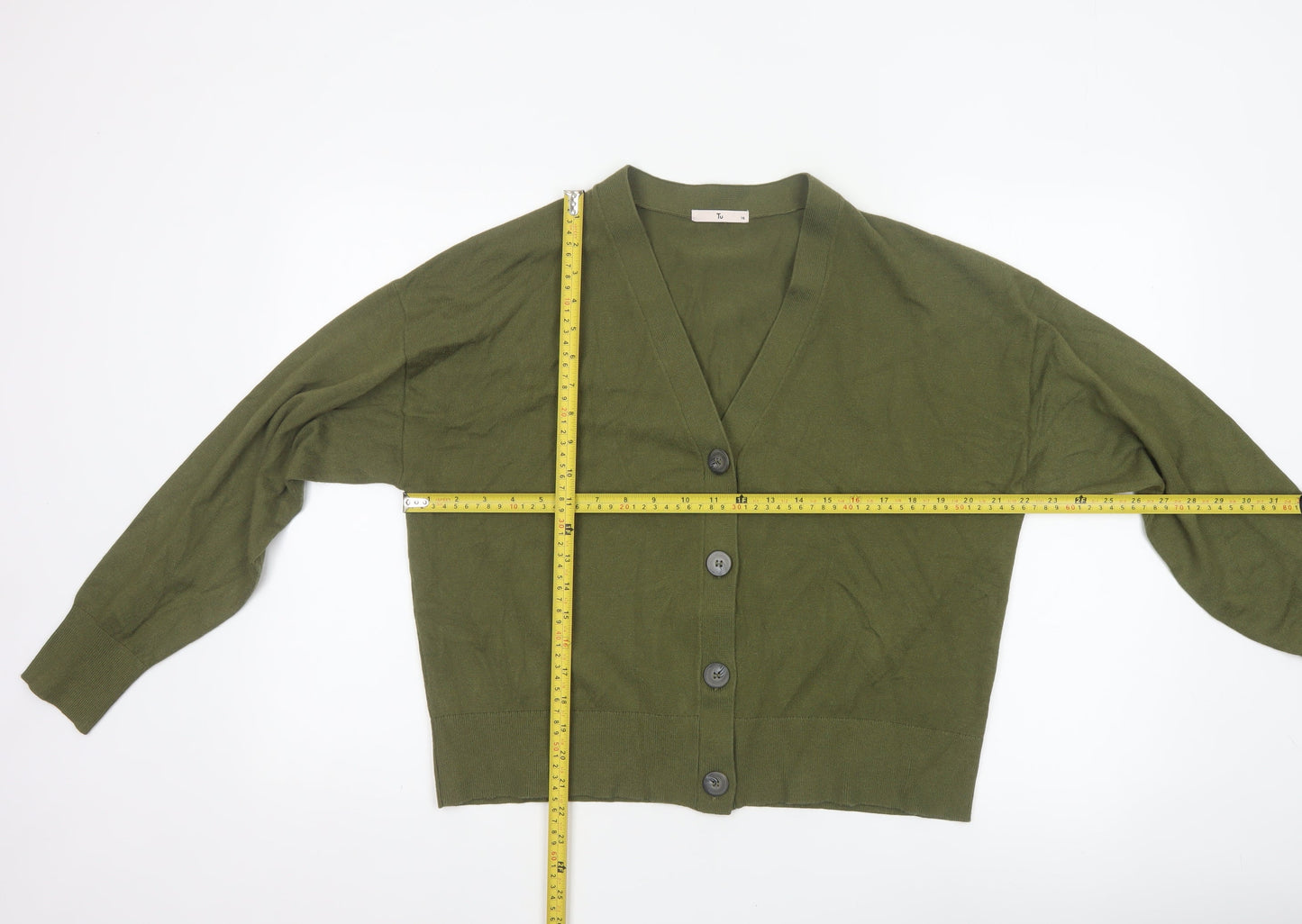 Tu Women’s Green Size 16 V-Neck Button Balloon Sleeve Cardigan