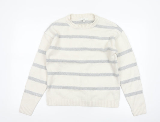 Marks & Spencer Women Ivory Silver Glitter Striped Knit Jumper Size S