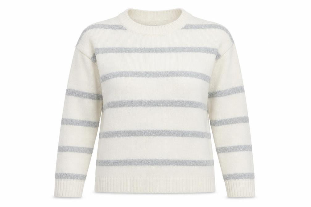Marks & Spencer Women Ivory Silver Glitter Striped Knit Jumper Size S