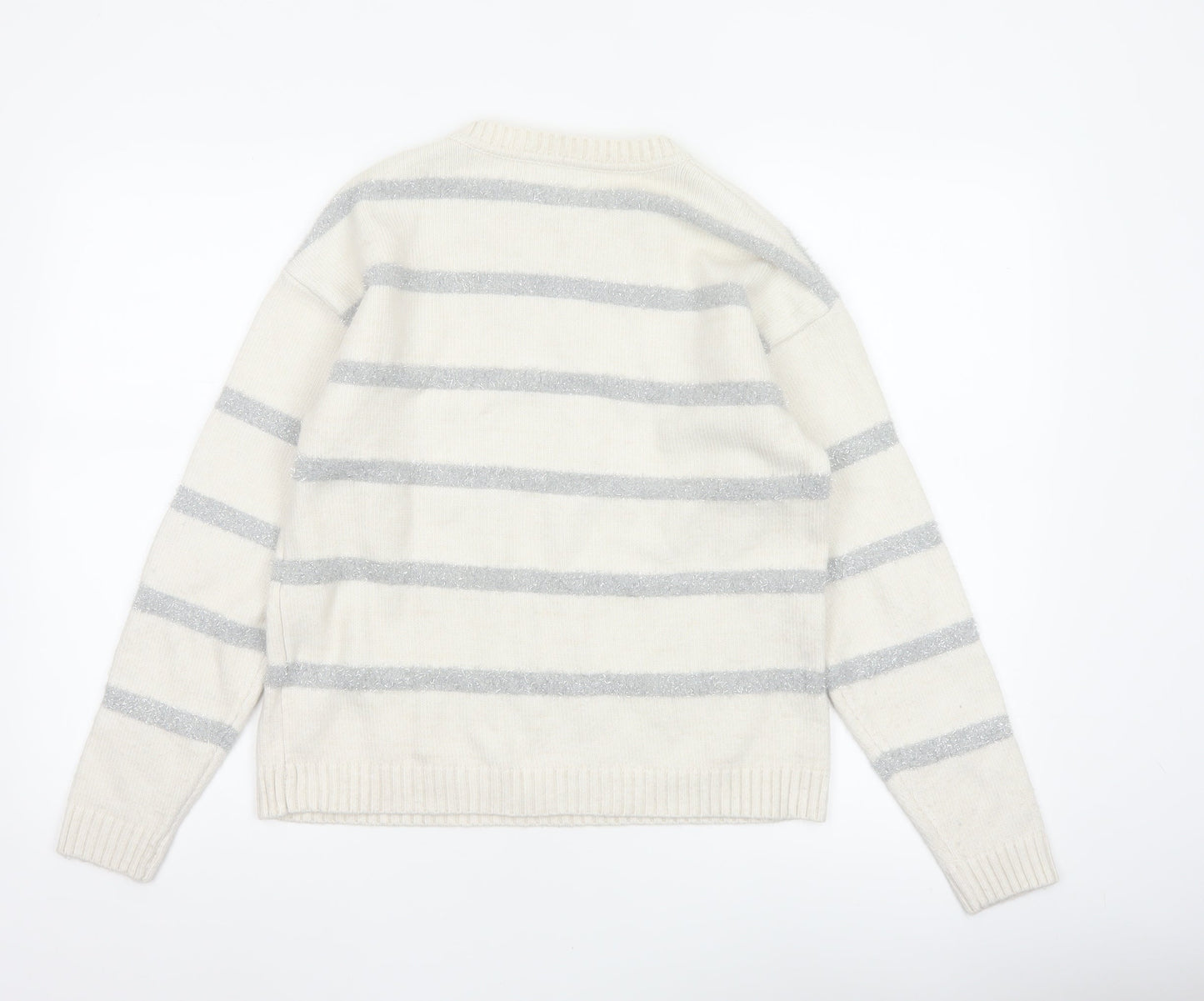 Marks & Spencer Women Ivory Silver Glitter Striped Knit Jumper Size S