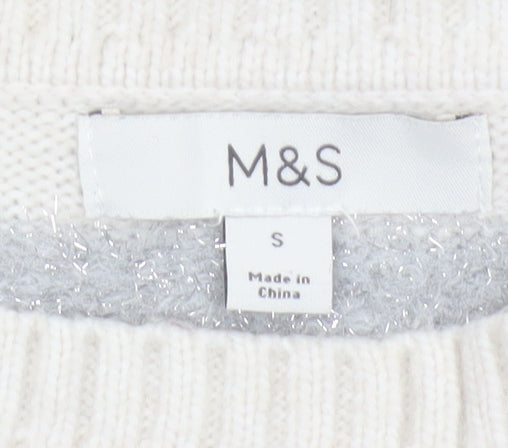 Marks & Spencer Women Ivory Silver Glitter Striped Knit Jumper Size S