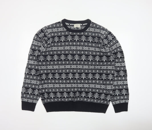 George Men’s Black L Fair Isle Acrylic Crew Neck Pullover Jumper
