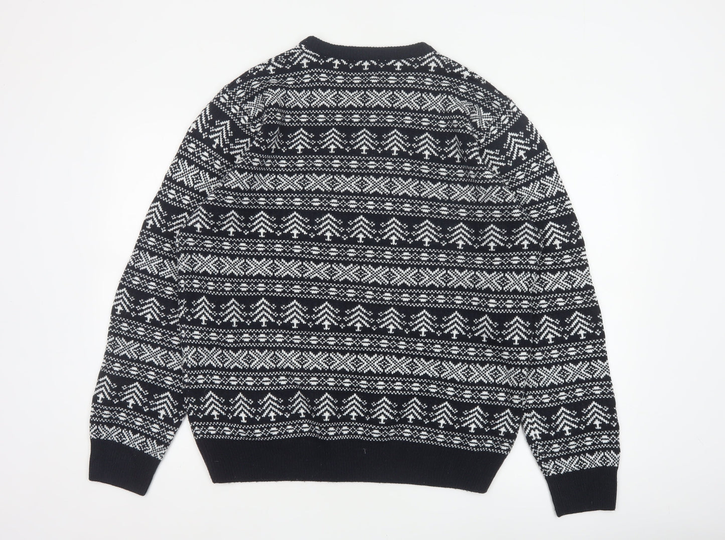 George Men’s Black L Fair Isle Acrylic Crew Neck Pullover Jumper